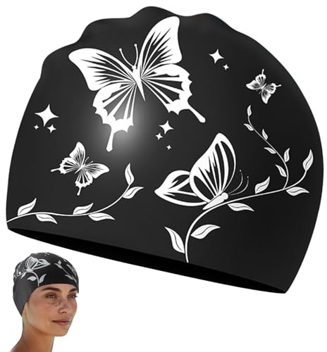 Badekappe Damen, Silikon-Badekappe, Schwimmhaube Damen, Badehaube Wasserdicht, Badekappe Mädchen, Weich, Elastisch, Anti-Rutsch, Stylisch, Komfortabel, Badekappe Unisex Oder Junior