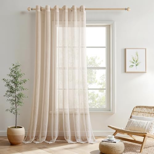 MIULEE Sheer Window Curtains Elegant Window Voile Panels Drapes Treatment for Bedroom Living Room 90 Wx90 L Grommet Top Light Khaki 1 Panel