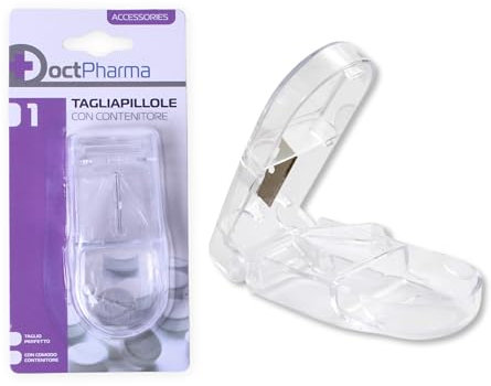 Doctpharma Taglia Pillole con Contenitore, Separatore di Pastiglie con Lama, Taglio Perfetto, per Anziani e Bambini, 1pz