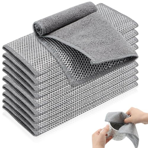 Yeria Panni da Cucina Riutilizzabili 2-in-1, Lato in Rete Metallica + Fibra di Bambù, 10 Pezzi, Lavabili, Resistenti, Senza Graffi, 20x20 cm