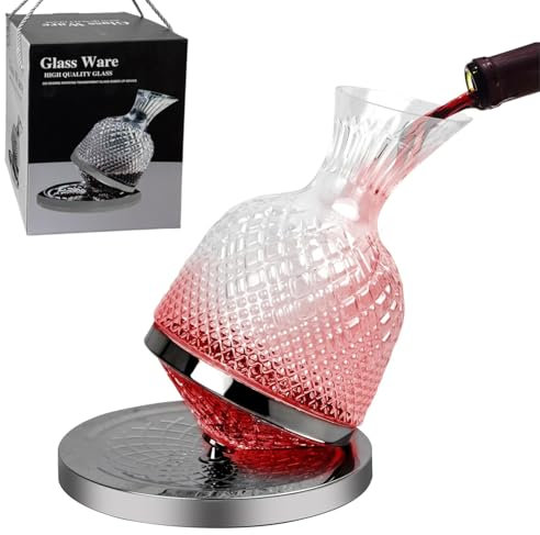 OCEANO Decanter Vino Caraffa per Decantare Areare Vino Rosso Vetro Trasparente Travaso Elegante Moderno Versatore per Serate Feste Idea Regalo Papà (Decanter Girevole, 1.5l)