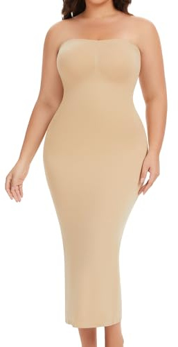 ciksob Strapless Shapewear Slip for Women Under Dresses Tummy Control Dress Slips Plus Size Seamless Full Body Shaper (Small, Nude)