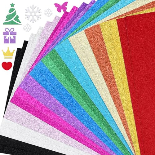 A4 Glitter Card Stock, 12 Assorted Colors 24 Sheets Glitter Coloured Card, 250gsm Multi Colour Sparkle Cardstock Papers for DIY Craft, Gift Wrapping, Scrapbooking, Party Decorations