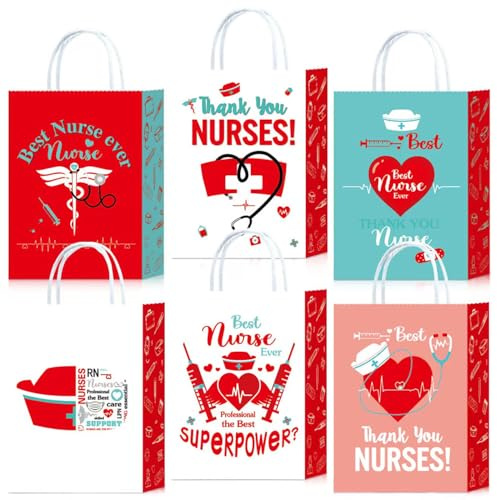 Nurses Week Gift Bulk Bags, Thank You Nurse Paper Goodies Bags Nurse Appreciation Week Gift Bags With 6 Patterns for Happy National Nurses Week Medical Doctor Nursing Day Party Supplies