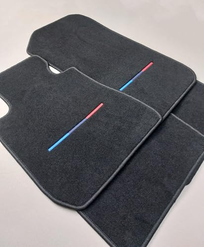 Premium Auto Fußmatten Schwarz mit Stick 3 FARBIG Rand schwarz passend für BMW 3er E46 Coupe, Limousine, Touring, Compact 1998-2007 mit Stifte – 4 teiliges Set | rutschfest | Made in Germany