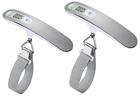 QUMOX 2X High Precision Digital Travel Scale for Suitcase Luggage Weight 110lb 50KG Capacity, Heavy Duty Hanging, Silver