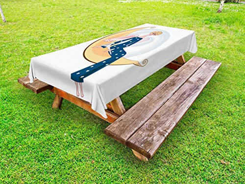 ABAKUHAUS Alas de Angel Funda Nórdica, Chica con la Trompeta de la Luna, de Tela con Estampa Digital Decorativo Lavable, 145 cm x 305 cm, Noche Azul y melocotón