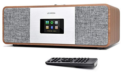 LEMEGA MSY3 Internet Radios for Home with WiFi,FM Radio Tuner,Spotify Connect,Bluetooth Speaker,Stereo Sound,Alarms Clock,40 Pre-Sets,Full Remote and App Control,Wooden Box-Walnut Finish