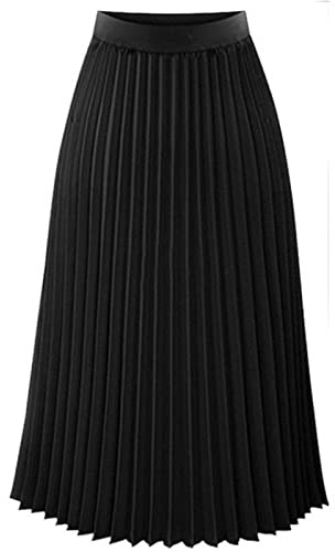 FORKIS Faldas largas elegantes para mujer, falda larga plisada elegante con cintura elástica, falda negra, a, 48