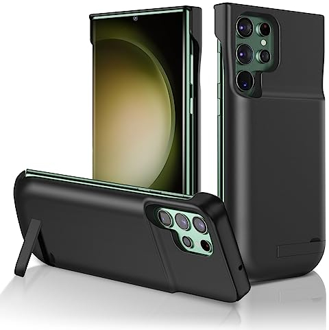 Gladgogo Akku Hülle für Samsung Galaxy S23 Ultra, [6000 mAh] Battery Case Akkuhülle Mit klappbarem Ständer (6,8 Zoll)