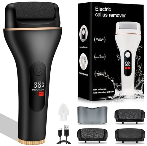 iMoebel Rapeuse Pieds Pedicure Electrique Professionnel rechargeable, avec affichage LED et lumière intégrée pour enlever efficacement callosités et peaux mortes, Noir