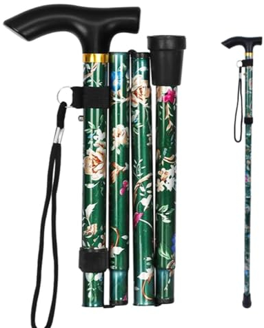 JJiaoLinin Floral Walking Stick,Bastone da Passeggio Donna Bastone da Passeggio Pieghevole Bastone per Anziani Pieghevole Bastone da Passeggio Regolabile in Altezza Bastone Elegante
