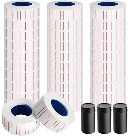 1,5000PCS Price Gun Labels 30 Rolls Price Labels for MX-5500 Label Gun, White Price Stickers Plus Extra 3Pcs Price Gun Refill Ink Roll