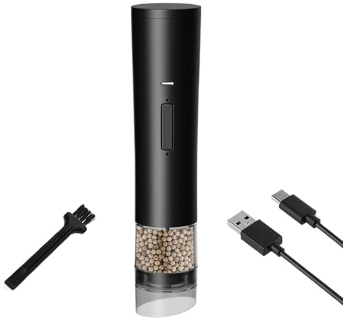 Acunny Molinillo de pimienta recargable, molinillo de sal recargable | Molino de granos de pimienta con carga USB,Molinillo eléctrico de sal y pimienta con batería integrada de 1200mAh, adecuado para
