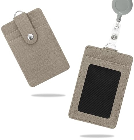 Conisy Vertical PU Leather ID Badge Card Holder with Retractable Lanyard (Grey)