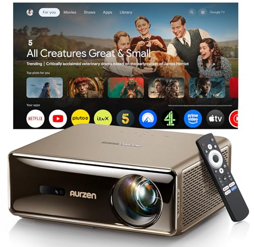 Aurzen EAZZE D1 MAX Upgraded Google TV Smart Projector 4K Supported, Ultra-Bright 1000 ANSI Lumens, MEMC Tech, Fully Automatics, 20W Dolby Audio, Home Theater Movie Projector with WiFi and Bluetooth