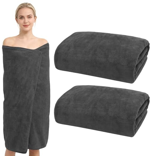 SUNOYA Juego de 2 toallas de baño grandes, tamaño XXL, 100 x 200 cm, toallas de baño grandes de algodón, toalla de ducha, color gris, para toallas de sauna, toalla de playa, toallas de baño, muy