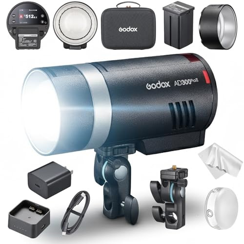 Godox AD300Pro II 300Ws utomhusblixt, TTL och HSS 1/8000s, 2.4G trådlöst X-system, 12W tvåfärgad LED-lampa, snabb återuppladdningstid, bärbar batteridriven blixt för porträtt- och utomhusfotografering
