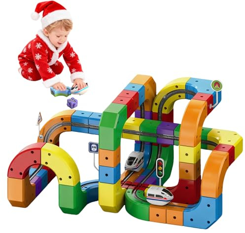 Clickrail Juego de Tren de carriles mágicos eléctricos, Bloque de Carril mágico, Tren magnético para Coche, Kit de Pista de trens magnético para niños, diseños 3D antigravedad (118)