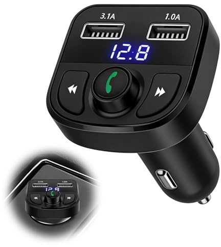 Bluetooth Voiture, Transmetteur FM Adaptateur, Radio Allume Cigare Charge, Adaptateur Bluetooth MP3 pour Voiture 2 Ports USB pour Appel Mains Libres, Support USB/Carte TF