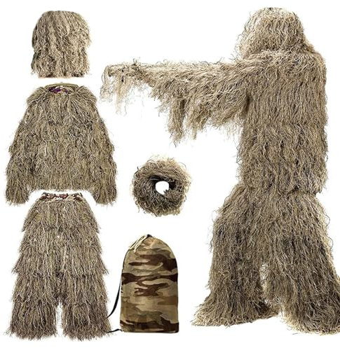 Monetais Ghillie Suit 3D Camo Leafy Lightweight Hunting Clothes for Men Breathable Ghillie Poncho for Hunters, Sniper Airsoft, Paintball, M