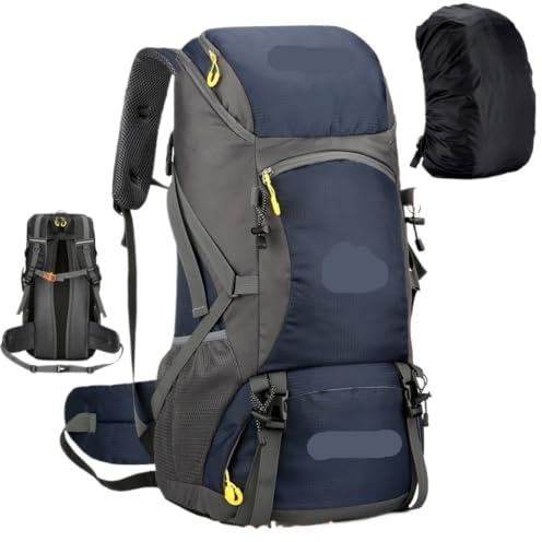 MKYYIOED Mochila Senderismo Mochila de viaje 50L for hombre, bolso grande for senderismo, mochila turística, deportes al aire libre, escalada, equipaje montañismo(Blue cover set)
