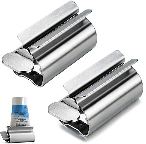 2 Pezzi Rolling Tube Spremiagrumi Dentifricio, Rolling Tube Porta Dentifricio, Dispenser Dentifricio in Acciaio Inossidabile Per Bagno