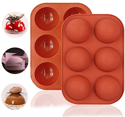 2PCS Semi Sphere Silicone Mold, BREEZO 6-Cavity Baking Mold for Making Hot Chocolate Bombs, Cocoa Bombs, Cake, Jelly, Dome Mousse,Soap, Non Stick, BPA Free Round Shape Half Sphere Molds (Brick red)