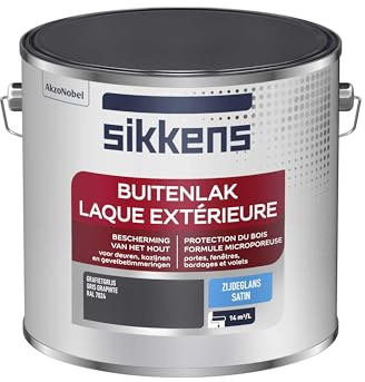 Sikkens - Peinture Laque Extérieure Bois et Fer - Finition tendue, sous-couche intégrée, facile à appliquer - Satin Gris Graphite 2,5 L