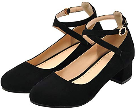 Birdsight Femmes Escarpins à Bride Cheville Croisée Talons Bas Bloc Mary Jane Bout Fermé Chaussures Doux Style(Noir 42)