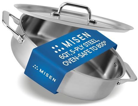Misen 6 Quart Stainless Steel Rondeau Pot with Lid - 5-Ply Steel Braiser Pan with Handles