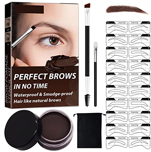 Plantilla Para Cejas,Kit Moldeador Plantilla de Cejas,Eyebrow Stamp Stencil Kit,con 2 Brochas de Punta Doble y Aplicadores de Esponja, cejas Perfectas y Naturales, a Prueba de Agua (Marron oscuro)