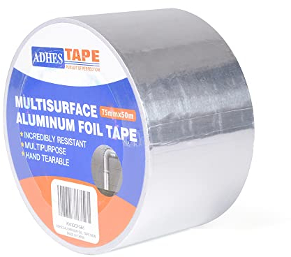 ADHES Ruban adhésif aluminium ruban adhesif haute temperature ruban de réparation, Résister à 80°C à 100°C, Pour la réparation, l'isolation, l'étanchéité et la protection, 75mm x 50m