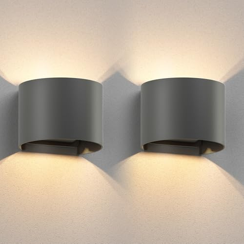 ledscom.de 2x vägglampa RUNEL för utomhusbruk, IP65, upp-/nedljus, antracit matt, rund, 1x G9 max. 10W
