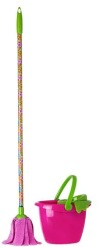VIGAR Kids Set Fregar Niños Infantil con Cubo Polipropileno, Mopa Microfibra, Palo Acero, Set Limpieza Juguete 71 cm Ligero Manejable para Limpieza Hogar Niños 3 Piezas Juego Imitación - Lolaflor