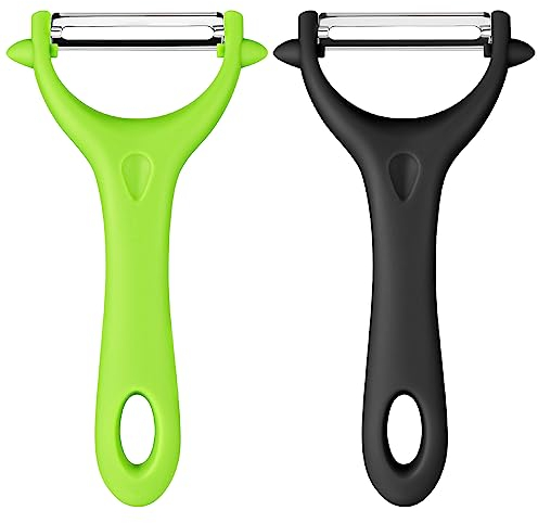 AUAUY 2pz Pelapatate Universale, Pela Verdure, Sbucciatore Manuale, Pelapatate Girevole, Lame Affilate, Sbucciatore Impugnatura Ergonomica per Frutta e Verdura（Nero, Verde Acceso）