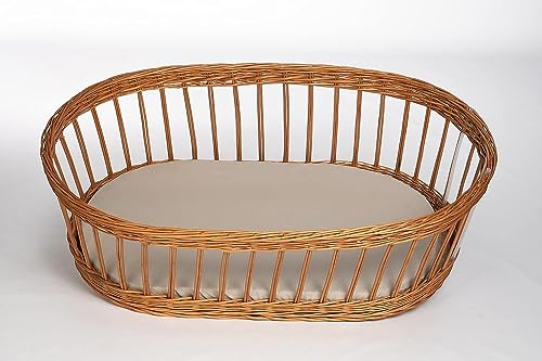 Mionido Spannbettlaken Einzelpack 75 x 40 cm Beige | Matratzen-Bezug für ovale Matratze | 100% Baumwolle | Bezug für Matratzen im Stubenwagen & Kinderwagen | 100% in Deutschland gefertigt