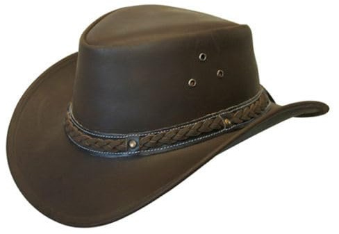 Infinity Leather Chapeau de Cowboy Australien en Cuir Véritable de Style Occidental Marron