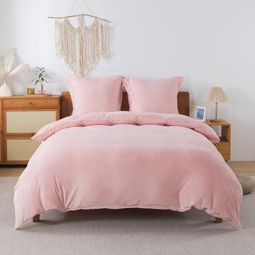 WUMIUER Juego de ropa de cama de felpa de 135 x 200 cm, 2 piezas, color rosa, franela cálida y mullida, funda nórdica y 1 funda de almohada de 80 x 80 cm, tacto de cachemira, franela de forro polar
