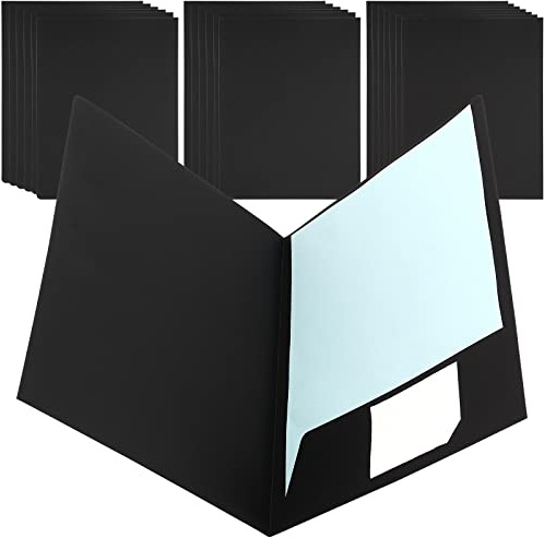 ZOENHOU Paquete de 20 Carpetas A5 de Papel Kraft Negro Con Soporte Para Tarjetas de Visita, Corte Cuadrado, Para Documentos y Presentaciones