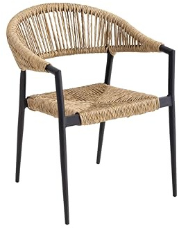 METRO Professional Gartenstuhl mit Armlehne Lario, Aluminium/PE Rattan, 57 x 64 x 79 cm, Stapelbar, Wetterfest, 150 kg Tragkraft, Natur/Schwarz
