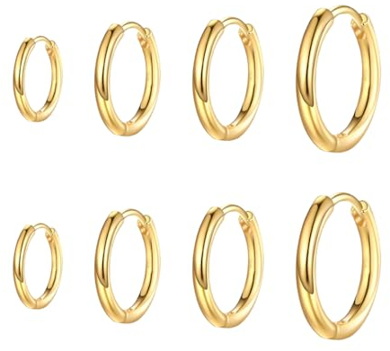 4 Paia di orecchini a cerchio per uomini e donne, leggeri, acciaio inossidabile,cartilagine,cerchio, ipoallergenico,Orecchini Acciaio Inossidabile di Orecchini Cerchio Piccoli 8-14 mm(oro)