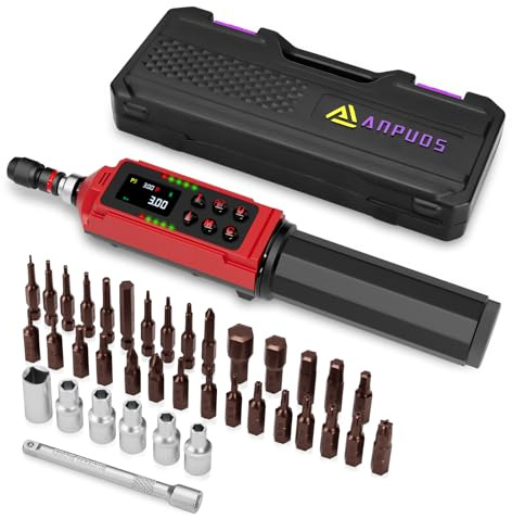 ANPUDS Cacciavite Dinamometrico Digital, 0,045-3 Nm Cacciavite dinamometrico regolabile, ±1% Precisione con Maniglia Vibrante, Cicalino e LED, Chiave Dinamometrica Elettronica Per Bicicletta e Moto