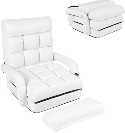 HOMASIS Poltrona Letto Convertibile con Schienale Regolabile a 5 Posizioni, Divano Letto Ergonomico Pieghevole con Cuscino e Bracciolo per Soggiorno, Camera da Letto, 167 x 71 x 12 cm (Bianco)