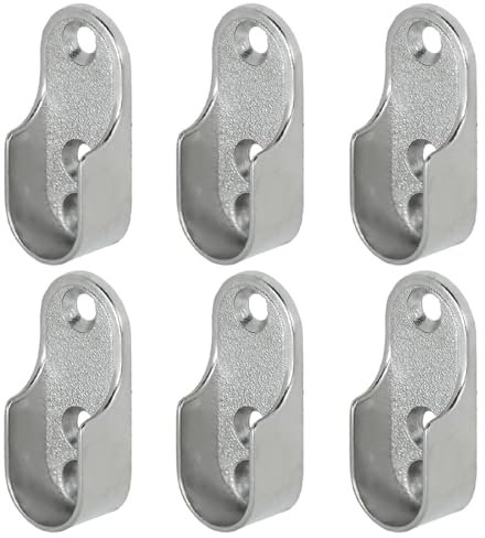 RAMGLYO 6 Pièces Supports de Tringle à Vêtements en Métal pour Barre Ovale - Support de Barre de Penderie Ovale pour Armoire - Fixation Murale (Acier Nickelé)