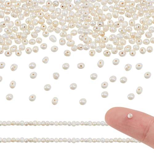 GOMAKERER Aprox. 131 perlas naturales de 2,5 ~ 3 mm, pequeñas perlas cultivadas en agua dulce, perlas auténticas en forma de patata para la fabricación de collares y joyas (agujero de 0,5 mm)