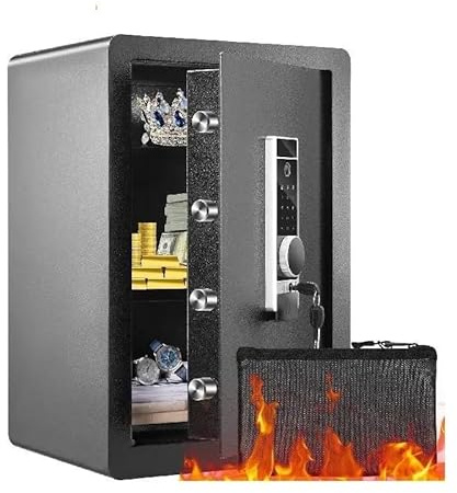 Cassaforte Piccola Cassaforte elettrica da 2,2/1,8 piedi cubi con impronta digitale e cassaforte di sicurezza digitale con borsa ignifuga for contanti, gioielli, documenti per casa, ufficio, hotel, vi