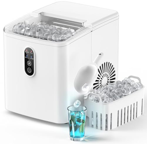 Máquina de Hielo Portátil Autolimpiante - 12kg/24h (2 Tamaños de Hielo S/L) - 9 Cubos en 6 Minutos - Incluye Cucharón y Canasta - Bajo Ruido (<40dB) - Ideal para Hogar Fiestas Camping y Cocina