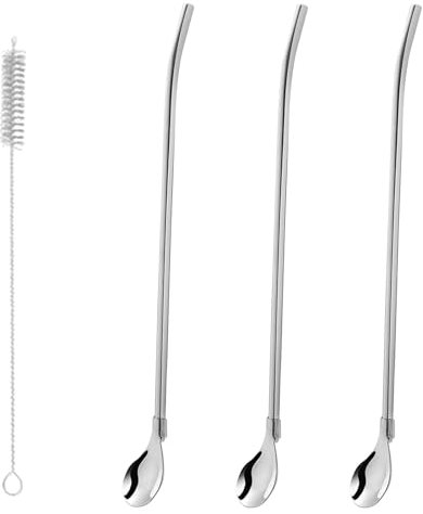 3 Pezzi Cucchiaio Cocktail Riutilizzabile Cannucce Cucchiai Di Cannuccia In Acciaio Inossidabile,Pennello sottile,Cannucce Acciaio Cucchiaino Lungo con Cucchiaini Cucchiaio Di Paglia