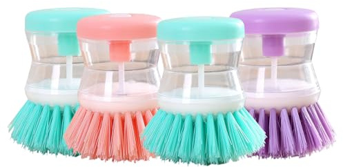 4 PCS Washing Up Brushes, Dish Brush, Liquid Added Design, Refillable Washing up Brushes with Liquid Dispenser, For Cleaning Pots, Pans, Dishes, Sinks, Stoves and Kitchen Utensils